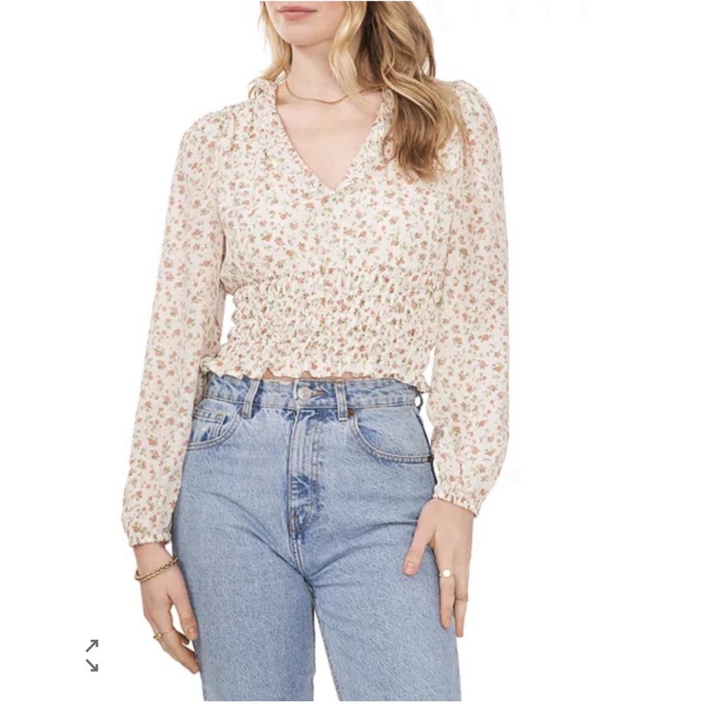 Women's 1.State Rosettes Printed Smocked Waist Top NWT size 2X Cottage Boho Core